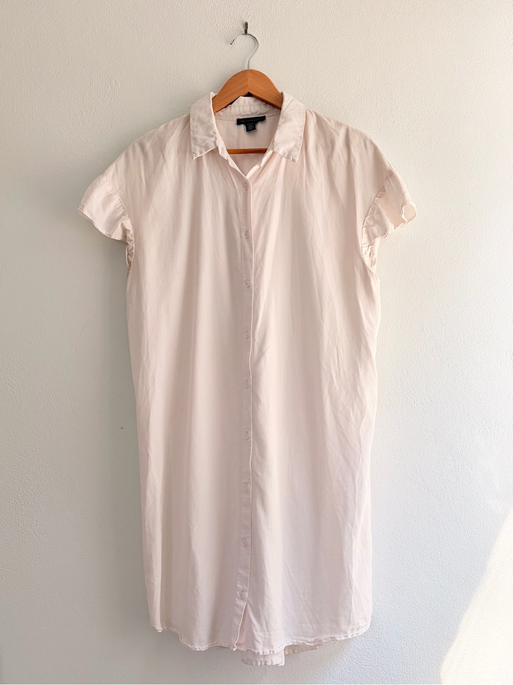 Saks Fifth Avenue White Shirt Dress Short Sleeve Button Front Size L